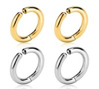 Visxcnu 4 Pezzi Finto Piercing Orecchio Set Orecchini a Clip senza Buco Acciaio Inox Argento e Oro 12mm Cerchi Classici per Party Ufficio Helix Naso Gioielli Unisex
