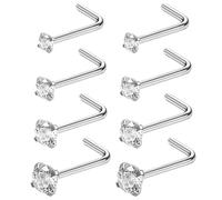 Visxcnu 8Pcs Acciaio Chirurgico Naso Piercing Brillantino Cubic Zirconia Oro Orecchini Naso Vite Diritta a Forma di L Naso Stud Piercing al Naso Gioielli 1.5/2/2.5/3mm 20G Acciaio Chirurgico Sterile