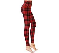 Vita alta 4 Way Stretch Yoga Allenamento Lunghezza alla Caviglia No Trasparente Morbido Squat Proof Leggings da donna & Inverno Premium Fur Fleece Leggings, Nero Rosso Tartan, L-XL
