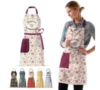 VITA ELEGANTE Grembiule impermeabile da donna con grande tasca per cucinare e cuocere al forno, repellente per olio e macchie, la felicità è fatta in casa, rosso ciliegia