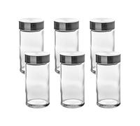 VITA PERFETTA 6 x Barattoli per spezie con spruzzatore, barattoli per spezie in vetro con tappo, conservazione oli, spezie, erbe aromatiche, tè - 80 ml, (9,5 x 4,5 cm)