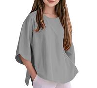Vita quotidiana Vacanza Solida O 3/4 Lunghezza Manica Lunga Top Camicia Camicetta Camicia Con Farfalla, grigio., 13-14 Anni