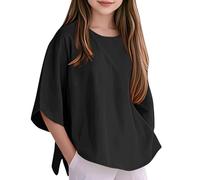 Vita quotidiana Vacanza Solida O 3/4 Lunghezza Manica Lunga Top Camicia Camicetta Camicia Con Farfalla, Nero , 13-14 Anni
