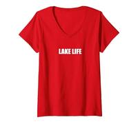 Vita sul Lago Maglietta con Collo a V, Donna, Rosso, M