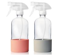 Vitachy Spruzzino Vetro 500ml x2 Base Silicone Antiscivolo Salmone-Grigio | Testina rinforzata senza perdite · 3 modalità: nebbia, getto e blocco · Ideale pulizia, piante e stiratura, senza BPA
