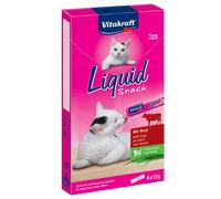 Vitakraft Liquid Snack, snack gatto liquido, leccornie per gatti, con manzo ed erba gatta, a supporto di una flora intestinale sana, a basso tenore calorico (1 confezione con 6x 15g)