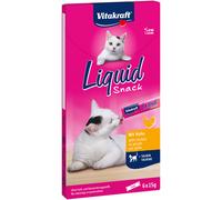 Vitakraft Liquid Snack, snack gatto, snack gatto cremosi, con pollo e taurina, in bustine singole, sostiene la funzione oculare e la funzione cardiaca (1 confezione con 6x 15g)