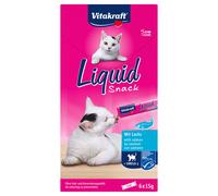 Vitakraft Liquid Snack, snack gatto liquidi, con salmone MSC, leccornia per cani, con acidi grassi omega 3, per una pelle sana, a ridotto contenuto calorico (1 confezione con 6x 85g)
