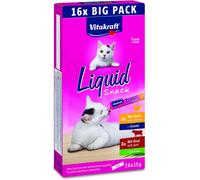 Vitakraft Liquid Snack, snack gatto, snack gatto cremoso, con manzo, con pollo, in bustine singole, 1 confezione scorta (16x 15g)