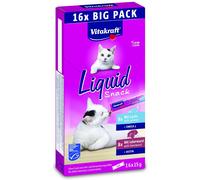 Vitakraft Liquid Snack, golosità per gatto, snack gatto cremoso, con patè di fegato e biotina, con salmone e omega 3, in bustine singole, 1 confezione scorta (16 x 15g)