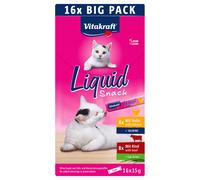 Vitakraft Liquid Snack, snack gatto, snack gatto cremoso, con manzo, con pollo, in bustine singole, 1 confezione scorta (16x 15g)