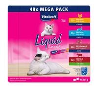 Vitakraft Cat Liquid Snack Multipack - Mix 2: 48 x 15 g (Pollo, Manzo, Salmone, Salsiccia di fegato)