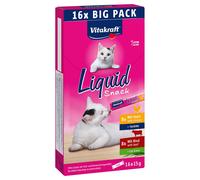 Vitakraft Liquid Snack, snack gatto, snack gatto cremoso, con manzo, con pollo, in bustine singole, 1 confezione scorta (16x 15g)
