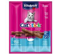 Vitakraft Cat Stick Classic - Mini bastoncini carnosi con salmone in qualità MSC, in confezione senza aggiunta di zucchero e cereali (20 x 3 pezzi)