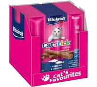 Vitakraft Cat Stick Classic, snack gatto, bastoncino con carne, con merluzzo e merluzzo carbonaro, confezione scorta, senza zuccheri aggiunti (10x 36g)