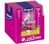 Vitakraft Cat Stick Classic, snack gatto, bastoncino con carne, con pollame e fegato, confezione scorta, senza zuccheri aggiunti (10x 36g)