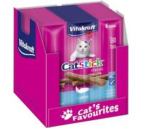 Vitakraft Cat Stick Classic, snack gatto, bastoncino con carne, con salmone, confezione scorta, senza zuccheri aggiunti (10x 36g)