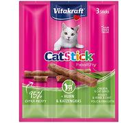 Vitakraft Cat-Stick Mini prelibatezze di pollo/erba per gatto, 3 bastoncini, Confezione da 10 x 18 g