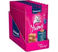 Vitakraft Cat Yums, snack gatto, morbido snack gatto ripieno con salmone, in bustina richiudibile, confezione scorta, senza zuccheri aggiunti (9x 40g)