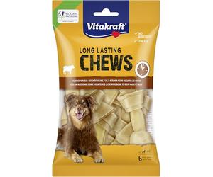 Vitakraft Chews, snack per cani, 10 cm di lunghezza, osso da masticare a lunga durata, per un'occupazione intensa, in pelle bovina essiccata e pressata, per cani di taglia media (1 x 6 pezzi)