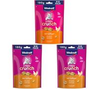 Vitakraft Crispy Crunch, bocconcini per gatti, snack croccanti ripieni di pollame, in confezione grande richiudibile, senza zuccheri aggiunti (1x 180 g) (Confezione da 3)