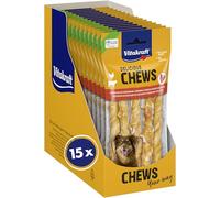 Vitakraft Delicious Chews, osso da masticare cane, bastoncini con pelle di manzo avvolti in carne di pollo, per occupazione, senza zuccheri aggiunti (15x 90g)