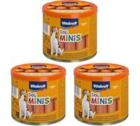 Vitakraft Dog Minis, snack cane, piccoli wurstel con pollame, in barattolo con coperchio, snack per l’addestramento del cane, a ridotto contenuto di spezie, senza zuccheri aggiunti (1x 120g)