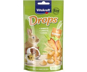 Vitakraft Drops, snack per conigli e criceti, con carota, ideale per coccolare, senza zuccheri aggiunti (1x 75g)