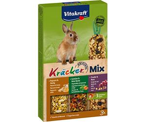 Vitakraft Kräcker Mix, bastoncini da sgranocchiare per conigli nani, con popcorn e miele, con verdura e barbabietola rossa, con uva e noci, senza l'aggiunta di zuccheri e cereali (1x 160g)