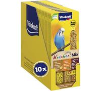 Vitakraft Kräcker, ondulati, cura del becco, multipack (10x 80 g) | uovo e semi d'erba, albicocca e fico, miele e sesamo, vitamine e minerali, senza zuccheri aggiunti,3 strati su legno naturale