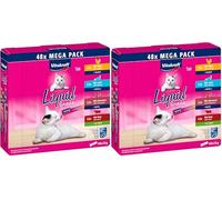 Vitakraft Liquid snack per gatti, snack gatto in formato mega pack, consistenza cremosa, con manzo, con pollo, con salmone, 1 confezione scorta (48x 15g) (Confezione da 2)