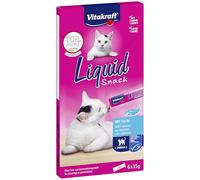 Vitakraft Liquid Snack, snack gatto liquidi, con salmone MSC, leccornia per cani, con acidi grassi omega 3, per una pelle sana, a ridotto contenuto calorico (1 confezione con 6x 85g)