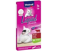 Vitakraft Liquid Snack, snack gatto liquido, leccornie per gatti, con manzo ed erba gatta, a supporto di una flora intestinale sana, a basso tenore calorico (1 confezione con 6x 15g)