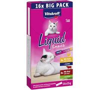 Vitakraft Liquid Snack, snack gatto, snack gatto cremoso, con manzo, con pollo, in bustine singole, 1 confezione scorta (16x 15g)