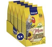 Vitakraft Menü, alimento completo uccelli per grandi parrocchetti, con cereali e noci, con vitamine e minerali essenziali, senza l'aggiunta di zuccheri e cereali (5x 1kg)