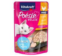Vitakraft Poésie Délice, Junior, alimento umido gatto, alimento umido gatto in salsa, con pollo, per gatti giovani, senza l'aggiunta di zuccheri e cereali (1x 85g)