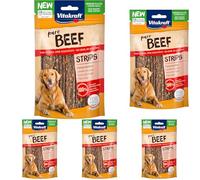 Vitakraft Pure Beef Strips, snack cane, strisce di trippa di manzo, snack per l’addestramento del cane, senza zuccheri aggiunti (1x 80g) (Confezione da 5)