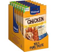 Vitakraft Pure Chicken Duo Fish, snack cane, filetto di pollo e pesce, con omega 3, snack per l’addestramento del cane, senza zuccheri aggiunti (8x 80g)