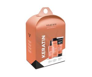 VITALCARE | Gift Set Keratin - Shampoo 250ml + Spray 125ml + Maschera Flash 190ml - Trattamento Completo per Capelli Lisci e Lucenti