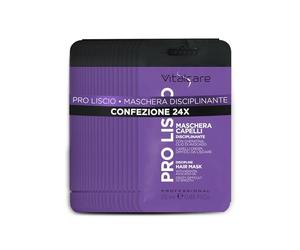 Vitalcare | PRO Liscio - Maschera Capelli Disciplinante, per Capelli Crespi, Ribelli e Difficili da Lisciare, con Cheratina e Olio di Avocado, 24 Bustine da 25 ml