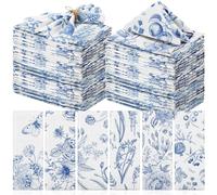 VitalCozy Tovaglioli di stoffa, 38 x 38 cm, riutilizzabili, in morbido tessuto, lavabili, con piante floreali, quadrati, in cotone, decorativi, per feste estive e autunnali (fiori blu e bianchi, 48