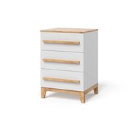 VitaliSpa Cassettiera per camera da letto Malia, Bianco/Artisan, 60 x 88 cm con 3 cassetti, combinabile con altri mobili della serie Malia