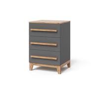VitaliSpa Cassettiera per camera da letto Malia Grigio/Artisan 60x88 cm | con 3 cassetti, combinabile con altri mobili della serie Malia