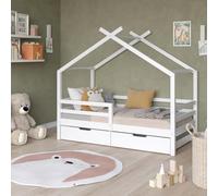 VitaliSpa Letto a casetta Luni 160x80 cm, letto per bambini a forma di casetta, bianco, con cassetti estraibili e reti a doghe, legno di pino