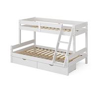 VitaliSpa Letto a castello Everest, Bianco, 120x200 / 80x200 cm con cassetti, con scala integrata e sistema di doghe stabile