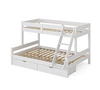 VitaliSpa Letto a castello Everest, Bianco, 140x200 / 90x200 cm con cassetti, con scala integrata e sistema di doghe stabile