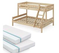 VitaliSpa Letto a castello Everest, Legno, 140x200 / 90x200 cm con 2 materassi, con scala integrata e sistema di doghe stabile