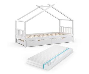 VitaliSpa Letto da casa Design, Bianco, 90x200 cm con letto per ospiti e materasso, con sponda anticaduta e rete a doghe per un sonno sicuro