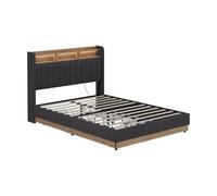 VitaliSpa Letto imbottito Nura, Antracite/quercia, con 4 cassetticon porta di ricarica USB, illuminazione a LED e telecomando