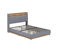 VitaliSpa Letto imbottito Nura, Grigio, 140x200 cm con 4 cassetticon porta di ricarica USB, illuminazione a LED e telecomando